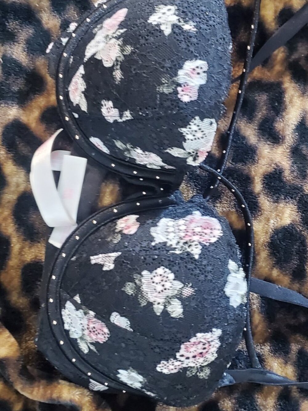 PINK Black & Floral Bra 34C